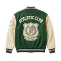 Athletic Club Embroidered Varsity Jacket - Premium Green Wool & Cream Leather Letterman Jacket