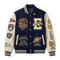 Stellar Explorers Academy Varsity Jacket - Premium Navy Wool & Cream Leather Letterman Jacket