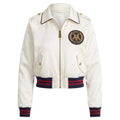 Off-White Satin Cropped Varsity Jacket - Marion Valley Collegiate Bomber