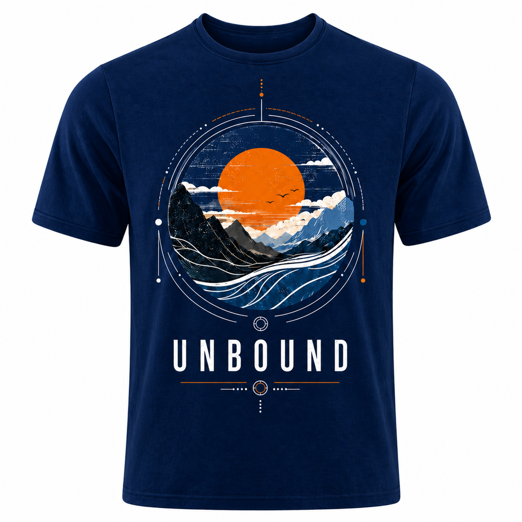 Unbound Sunset Mountain Graphic T-Shirt – Nature Adventure Streetwear
