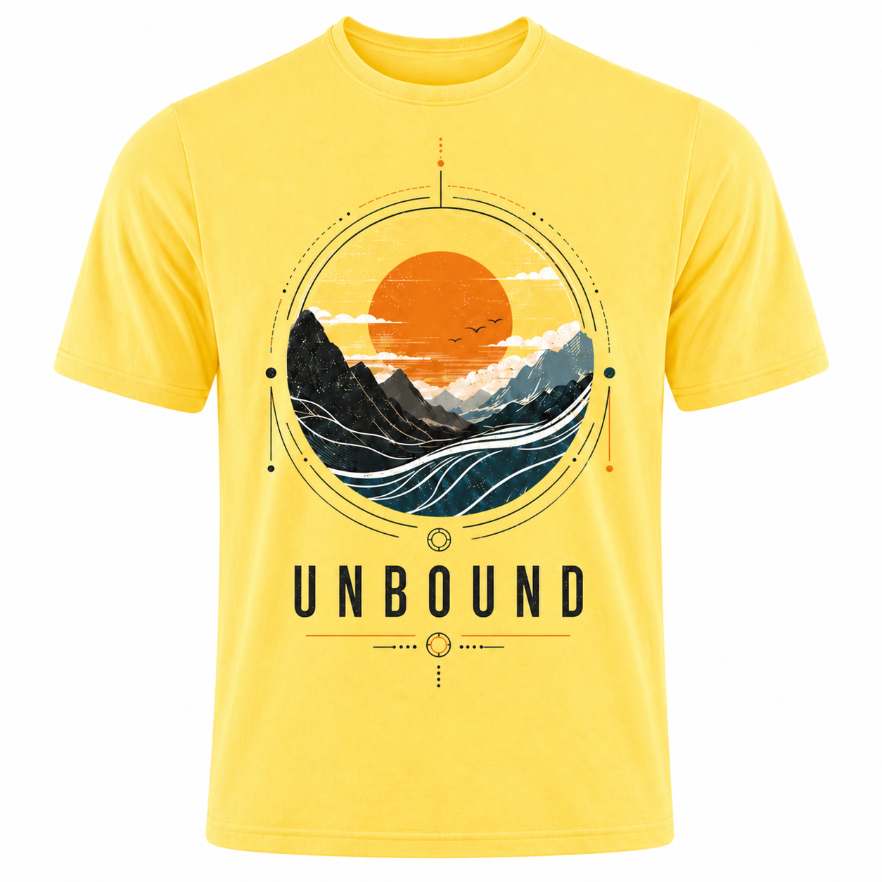 Unbound Sunset Mountain Graphic T-Shirt – Nature Adventure Streetwear