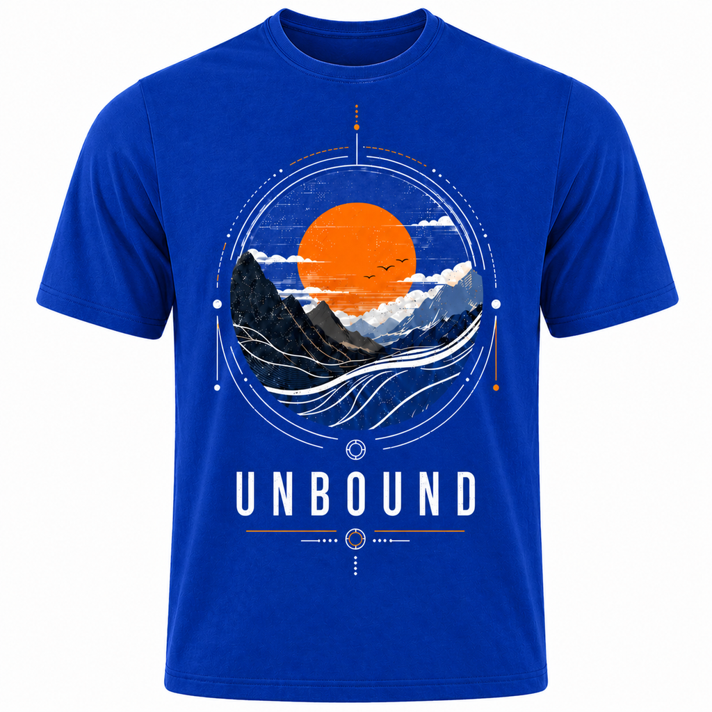 Unbound Sunset Mountain Graphic T-Shirt – Nature Adventure Streetwear