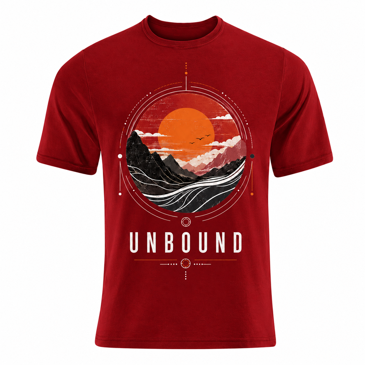 Unbound Sunset Mountain Graphic T-Shirt – Nature Adventure Streetwear