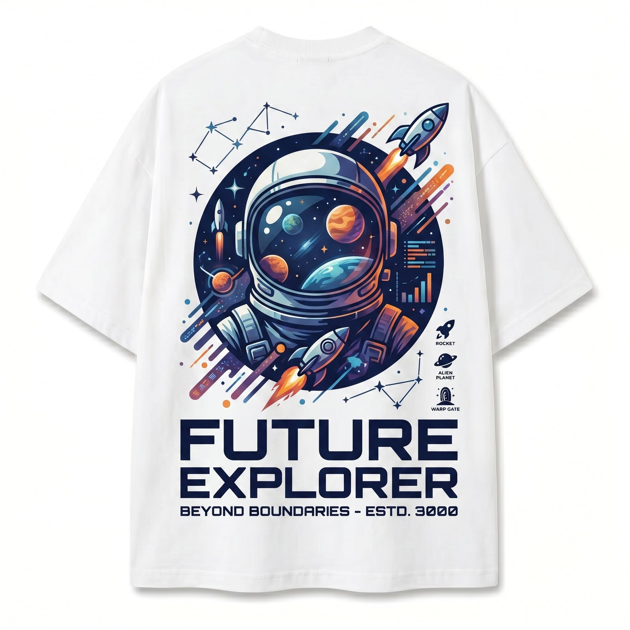 Cosmic Voyager Oversized Graphic Tee | Future Explorer T-Shirt