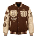 By Grace Alone Embroidered Varsity Jacket - Premium Chocolate Brown Wool & Cream Leather Letterman Jacket